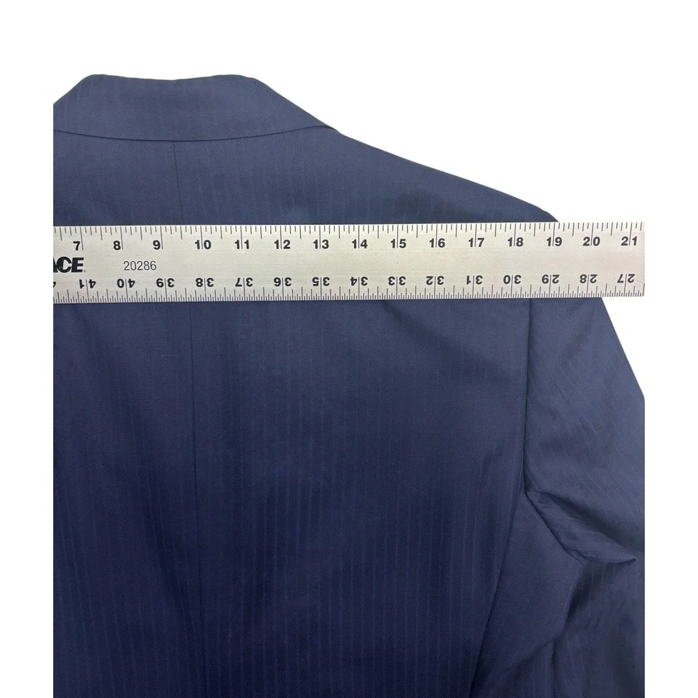 H Freeman 40R 41R 42R 36x33 Navy Blue Stripe 2pc Pant Suit Wool USA Bespoke